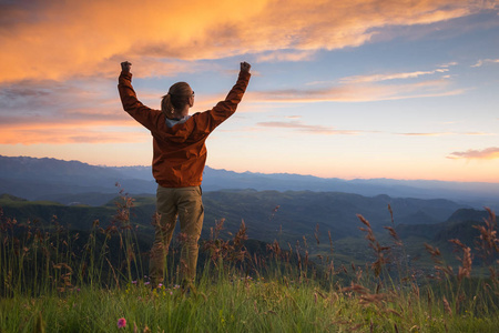 人享受自由.胜利的手势和欢乐的手举向天空插画