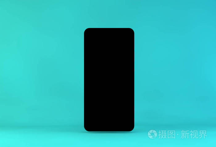 3d插图或3d渲染 智能手机在天蓝色 淡蓝色 淡蓝色 粉蓝色背景上有一个黑色屏幕 复制空间 简约时尚 照片 正版商用图片2lq00o 摄图新视界