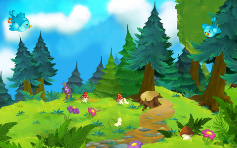 带草地的卡通场景和儿童文本插图的空间照片