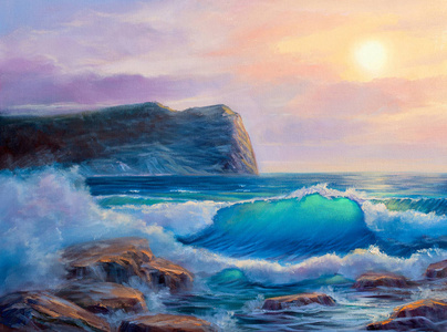 海岸风景油画图片