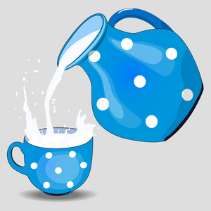 蓝色圆点牛奶杯.灰色,孤立.插图照片
