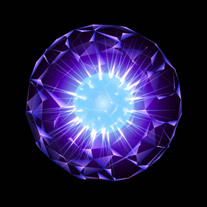 紫色能量球,发光的蓝色核心与黑色隔离照片