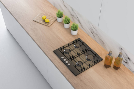 俯视厨房白色大理石厨房台面俯视图照片