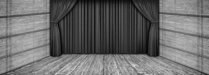 高分辨率乡村木剧场灰色舞台布景降幕照片