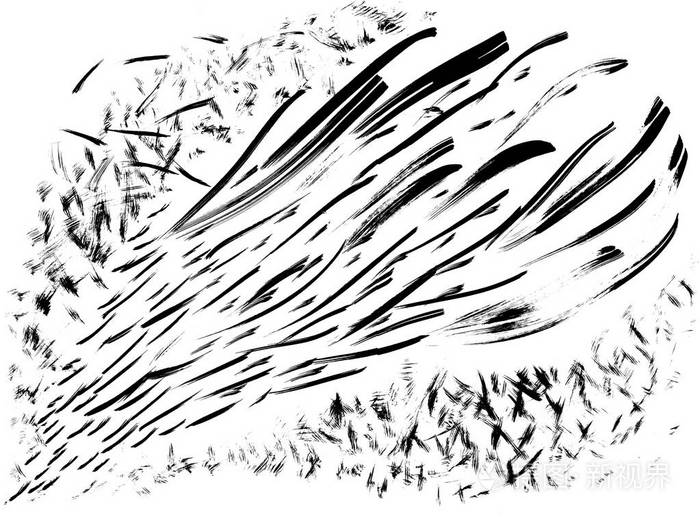 黑色墨线图案用毛笔画画白底黑线极简主义简洁的质感