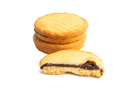 biscuit with chocolate hazelnut cream isolated 照片