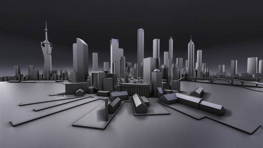 现代城市的立体景观.大都市的巨大布局.3d渲染.照片
