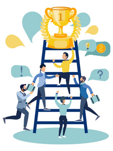 争先恐后办公室职员争先恐后.在极简风格卡通平面光栅照片