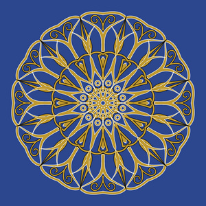 蓝色背景上的简单民族圆形图案照片