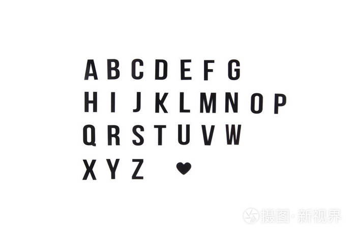 英语字母表白底黑字孤立的