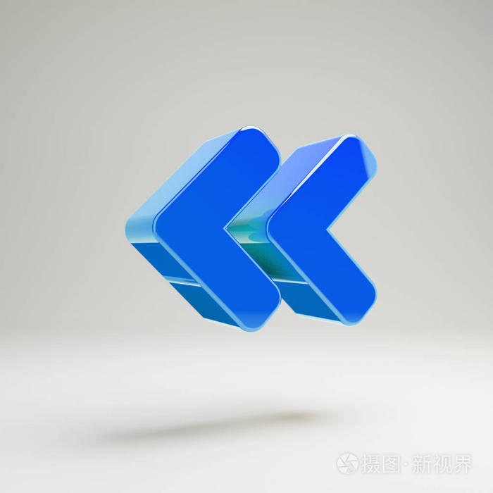 白色背景上隔离的蓝色双角立体发光左图标