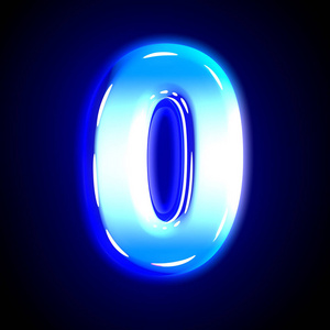 蓝色霜雪创意闪耀字体-数字0孤立在坚实的黑色背景,三维符号插图照片