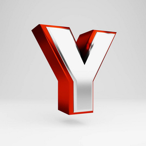 金属3d字母y大写.白色背景上独立的红色和白色金属字体.插画