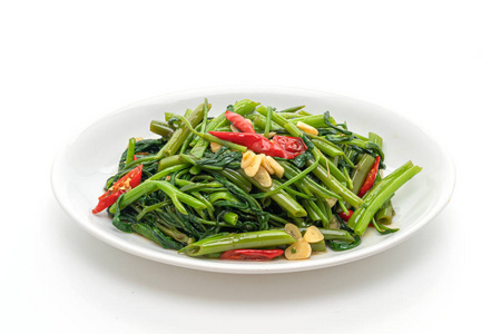 鸡蛋和香料牛肉炒西兰花菜炒的东京茉莉花和虾,越南菜炒的花菜在特写