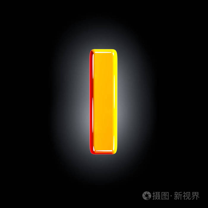 在纯黑背景上隔离的节日橙色光泽字体字母i符号的3d插图