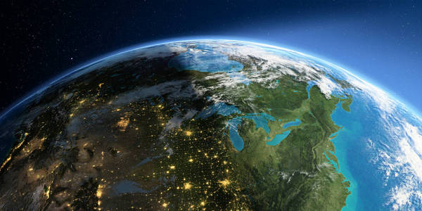 北部的明尼苏达州详细的地球.加拿大和美国北部各州照片