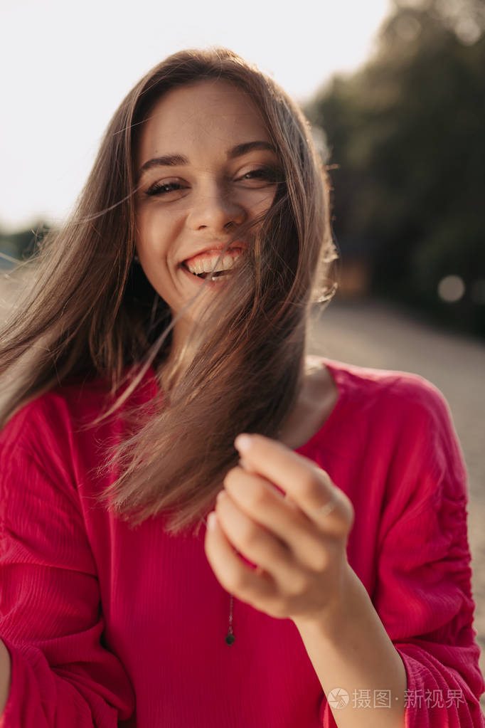 incredible happy woman laughing girl wearing summer clothes spen