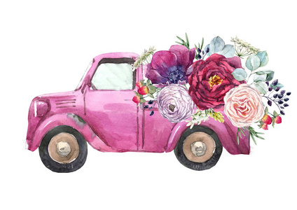 水彩汽车插图照片