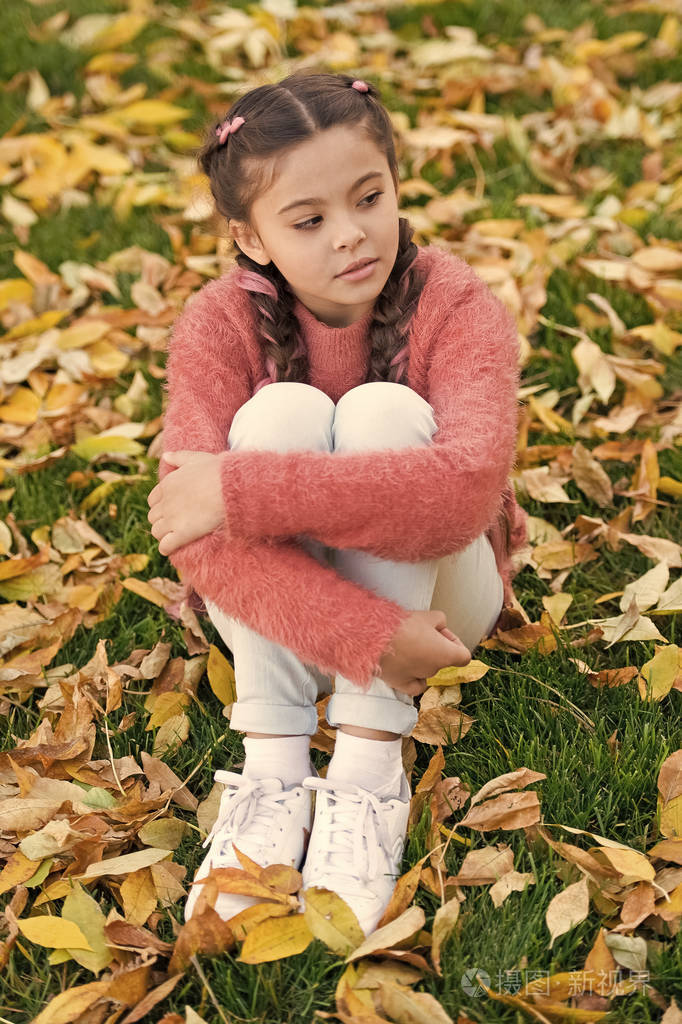 照片 有秋叶的小孩.快乐的童年.上学时间.秋叶与大自然.