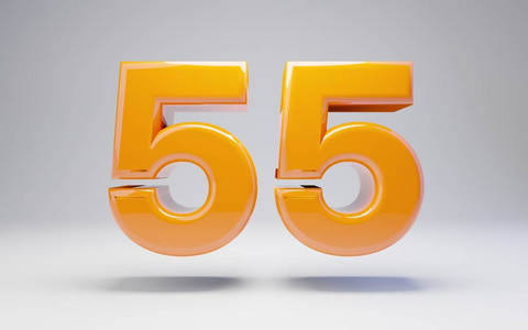 55号.白色背景上隔离的三维橙色光泽数字.照片