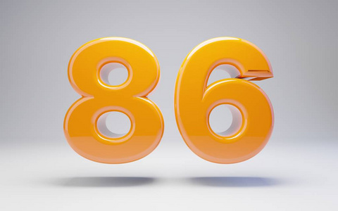 86号.白色背景上隔离的三维橙色光泽数字.照片
