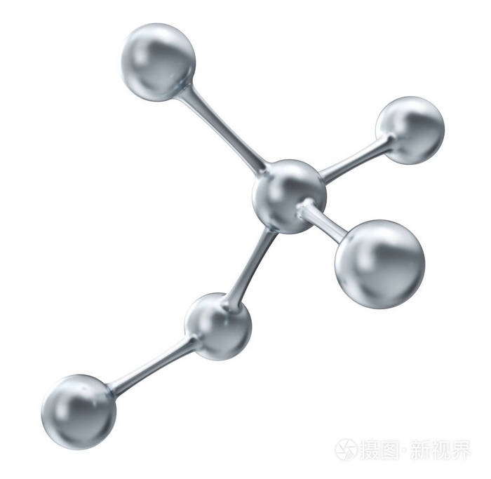 白色背景上的分子。三维插图