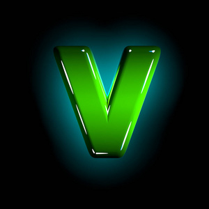 在黑色背景上隔离的白色和黄色抛光字母表发光的绿色