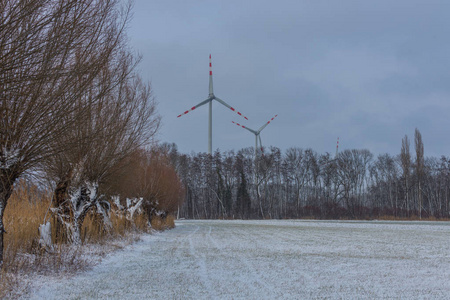 冬天大自然中的风车图片