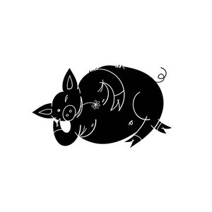 用躺着的猪素描.白色背景上的手绘插图.照片