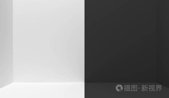 黑色和白色的内部分为中间的两部分有复印空间的空房间一半是白色的另