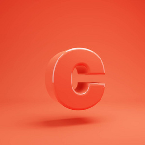 字母c小写.有光泽反射和阴影的活珊瑚字体插画