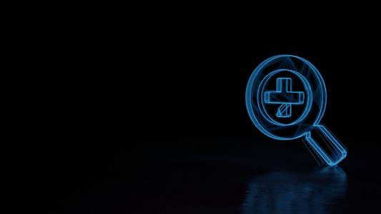 三维发光线框符号音乐播放器的符号孤立在黑色背景