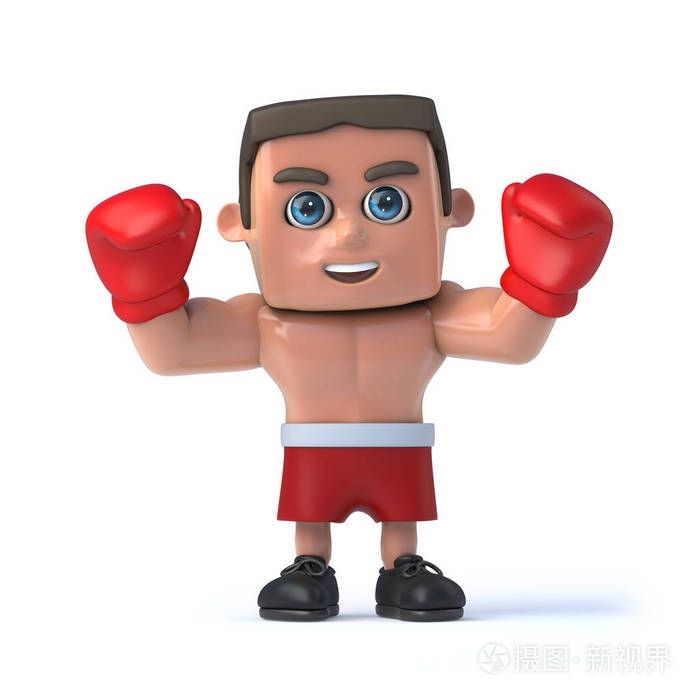 3d拳击手举起手来