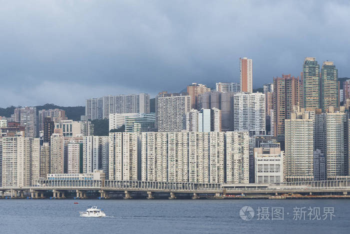 香港市的天际线与港口
