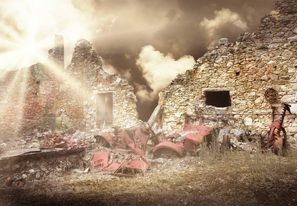 纳粹浩劫被轰炸摧毁的房屋废墟照片