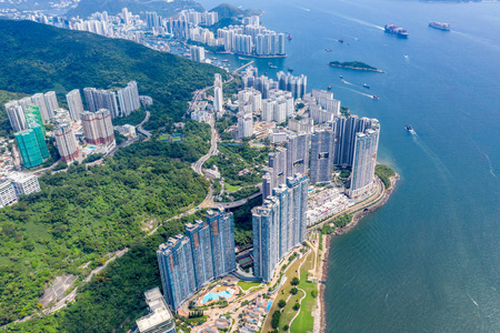 香港岛数码港鸟瞰图照片