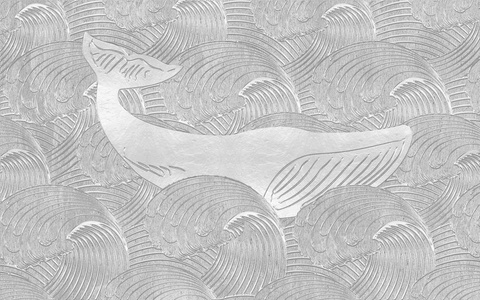 灰色浮雕插图-海浪上的大鲸鱼照片