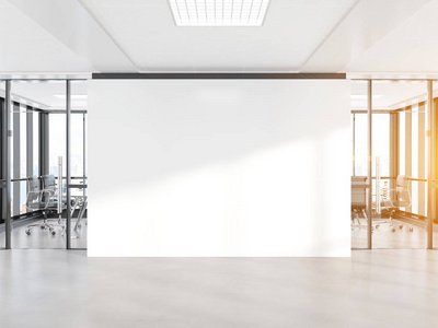 扇形窗户模型混凝土办公室中的空白白墙,带大窗户3d模型照片