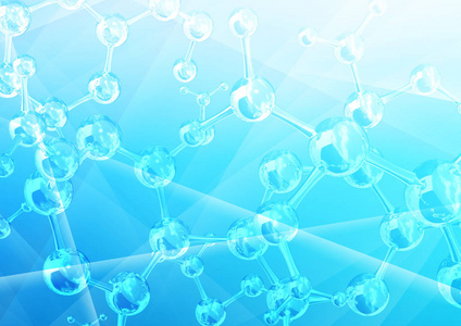 蓝色背景下抽象分子结构模型图片