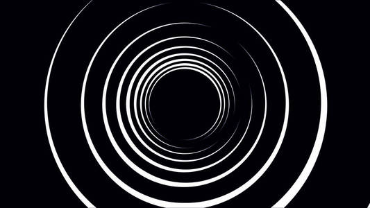 抽象的白色曲线在黑色背景上缓慢旋转无缝循环动画美丽的弯曲霓虹灯