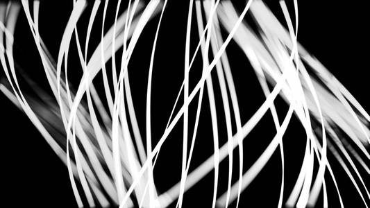 美丽的霓虹灯白色窄弧线在黑色背景下缓缓旋转流动,无缝循环.动画.