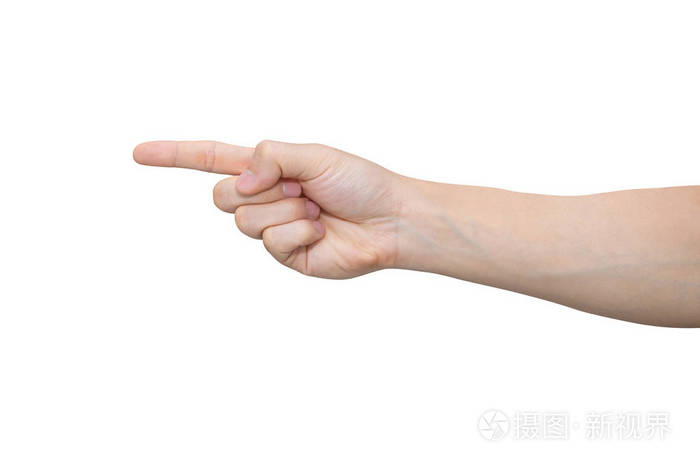 一只手在白色背景上显示一个手指与剪贴路径隔离