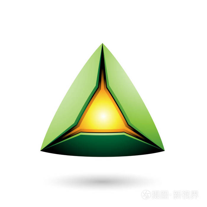带发光核心插图的绿色金字塔