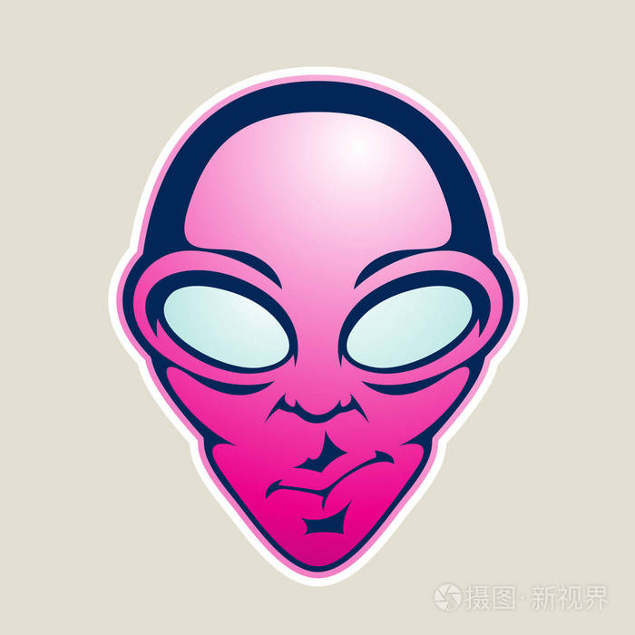 洋红色外星人头卡通图标插图