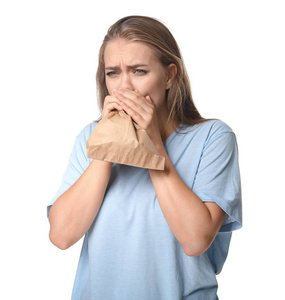 白底纸袋妇女惊恐发作照片