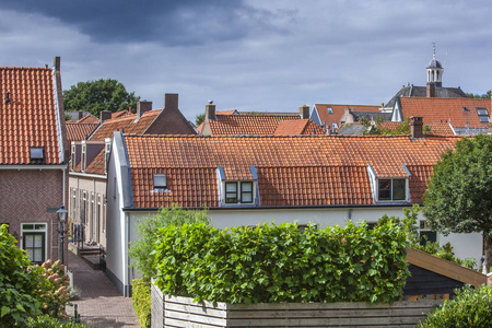 荷兰尼乌普特的传统红瓦屋顶图片