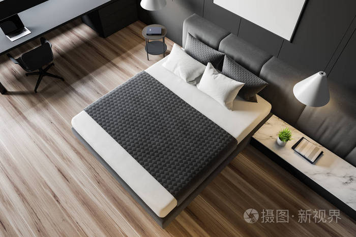 灰色主卧室俯视图