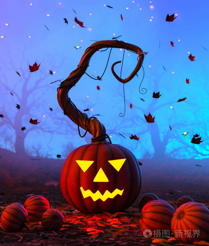 halloweenpumpkinincreepyforestatnight3dillustration