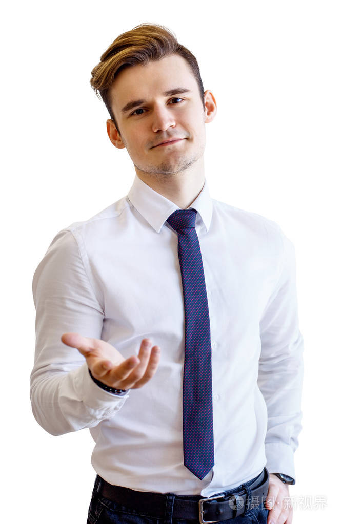 年轻的商人伸出手来摆姿势