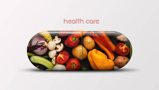 创意健康的水果蔬菜维生素丸图片